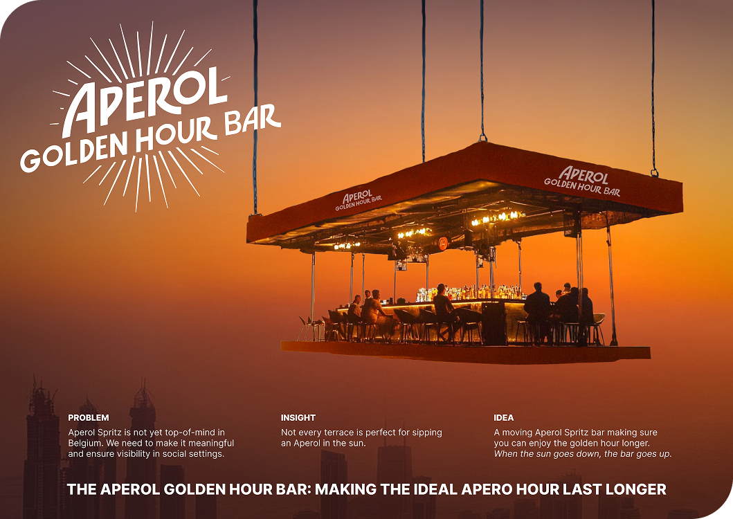 Golden Hour Bar activation for Aperol, outdoor summer bar concept with vibrant orange branding