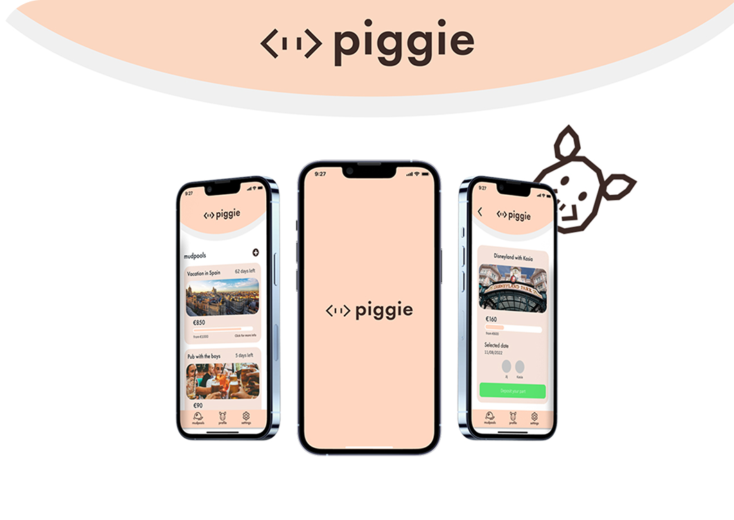 Piggie startup app design project by MVDF Studio, playful saving app for young people
